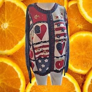 Heirloom Collectables Red White Blue Knit County‎ Cardigan Size Large